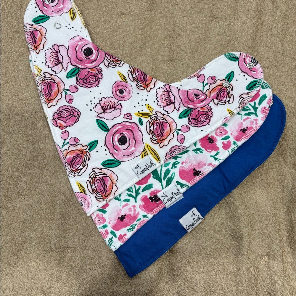 CozyBee Floral & Royal Blue Baby Bandana Bib Set